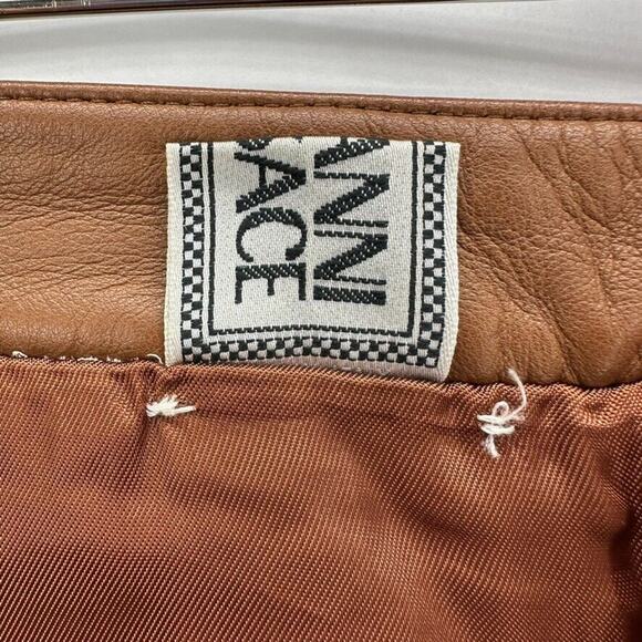 Vintage Gianni Versace It 38 US 4 Pencil Skirt Mini Brown Leather Designer Glam - Picture 7 of 8